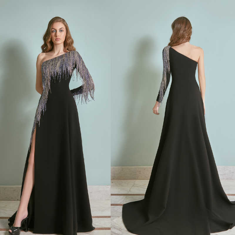 Luxury Evening Dress Customized Scoop Neck Short Sleeves Beading Crystal Side Slit Ankle Length Arabian Prom Gown