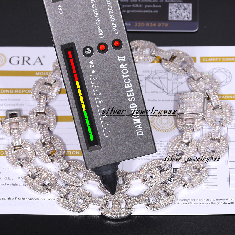 Luxury 16mm 14K 18K Gold Plated 925 Sterling Silver Baguette VVS Moissanite Diamond Iced Out Cuban Link Chain Necklace