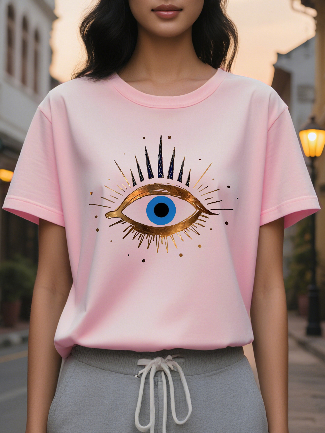 Graphic print T-shirt, short sleeve, round neck, casual top for summer and spring women's clothing