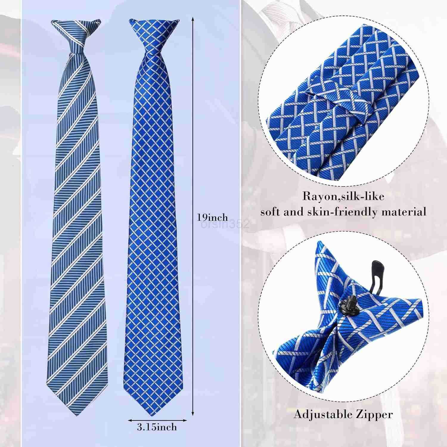 6 Pcs Clip on Tie for Men Clip on Easy Necktie Striped Solid Plaid Dots Mixed Lot Tie for Office School 20 Inch Business StyleW250904