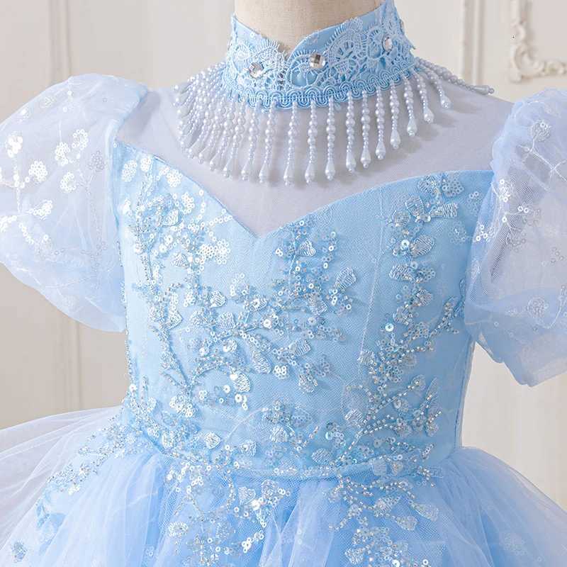 Girls Princess Dress Summer Semi-High Neck Embroidered Sequins And Pearl Decorations And Piano Performance Children Girls Dress Z250904