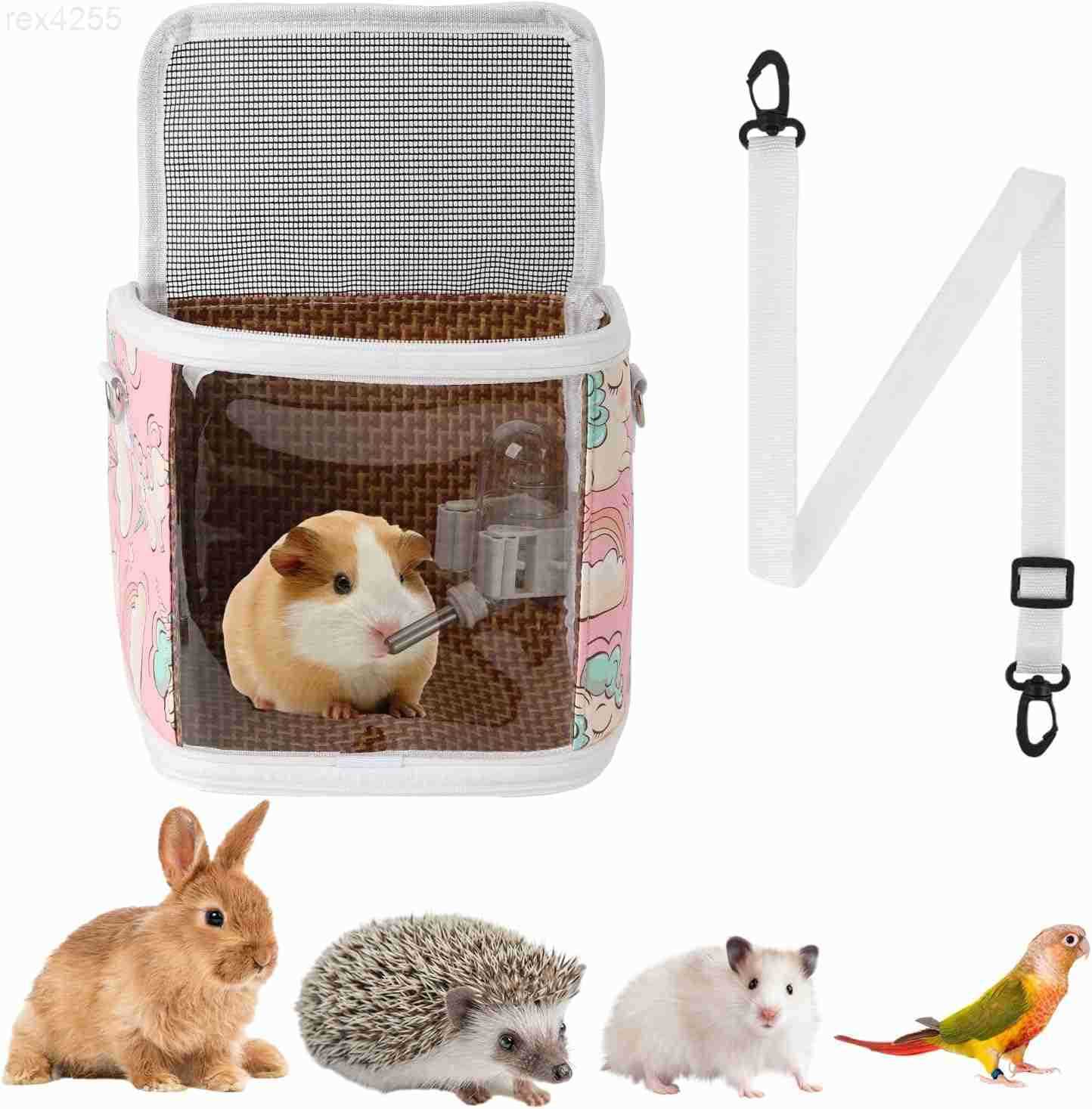 Pig Carrier Bag with Water BottleTravel Portable Small Animal Carrier Sling Pouch Clear Window Carrier Backpack for Hamster Bunny Gerbil Hedgehog Suga