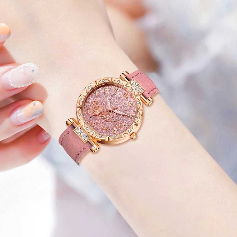 Ladies Watch Gift Set With 1 Wens PU Strap Stars Pattern Dial Gorgeous Quartz Watch And 5pcs Bracelet Set Watch Fo X250904