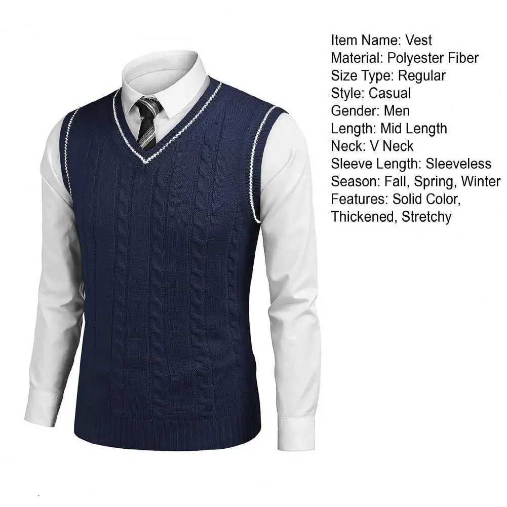 Men Vest Sweater V Neck Sleeveless Slim Fit Colorblock Knitted Pullover Slim Fit Mid Length Preppy And Business Style SweaterXJ250904