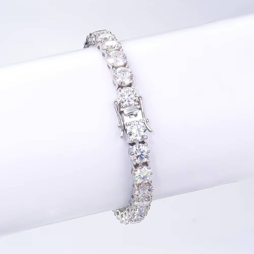 6mm Round Brilliant Cut Moissanite 925 Silver Tennis Bracelet White Gold Plated Hiphop Jewelry for Rapper for Boyfriend Gift