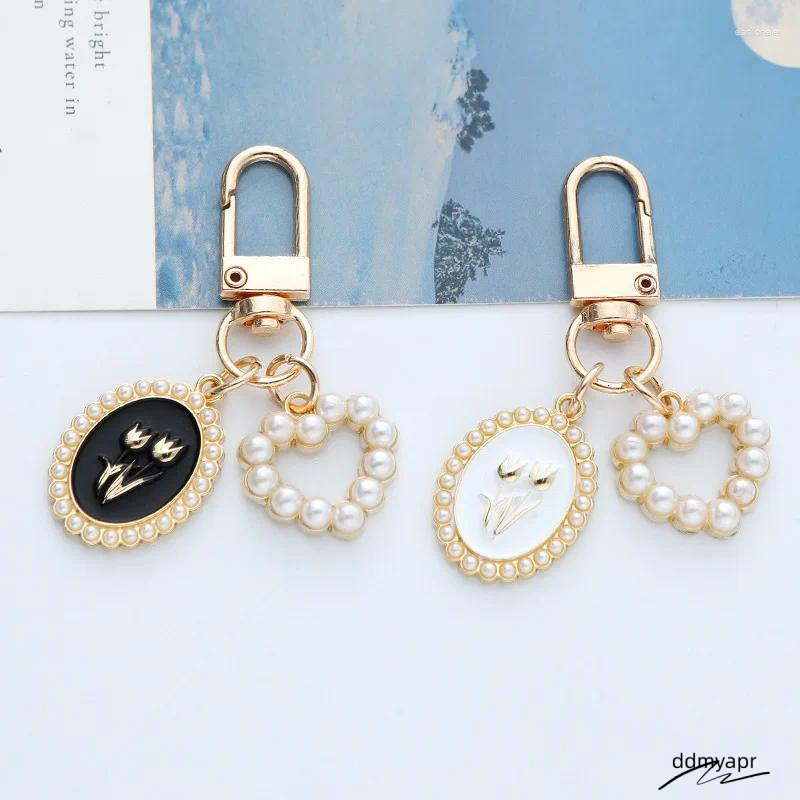 Keychains Bohemian Pearl Ddmyday Bow Rose Charm Keychain Jewelry For Women Trendy Tulip Love Letter Pendant Car Bag Keyring Accessories Ddmyday Ddmyda