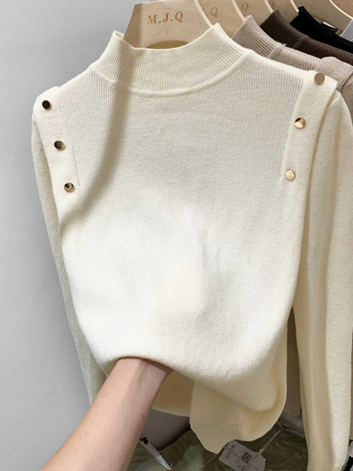 AOSSVIAO 2025 Button Turtleneck Knitted Women Sweater Pullovers Autumn Winter Basic Women Sweaters Fit Soft Warm Tops M250904