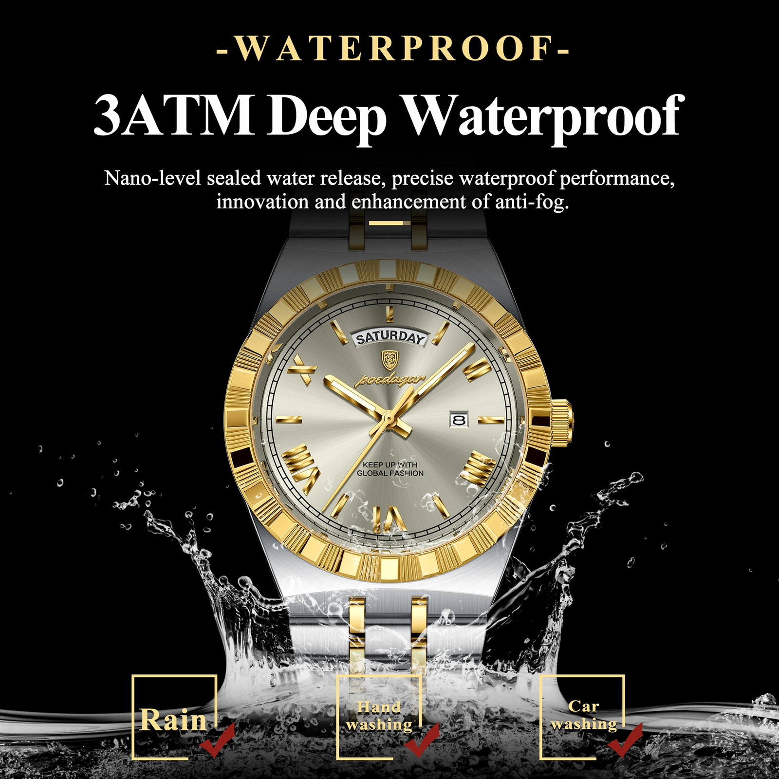 POEDAGAR Business Man Watch Week Date Waterproof Luminous Watches For Men Stainless Steel Quartz Mens Fashion Wristwatch 250828