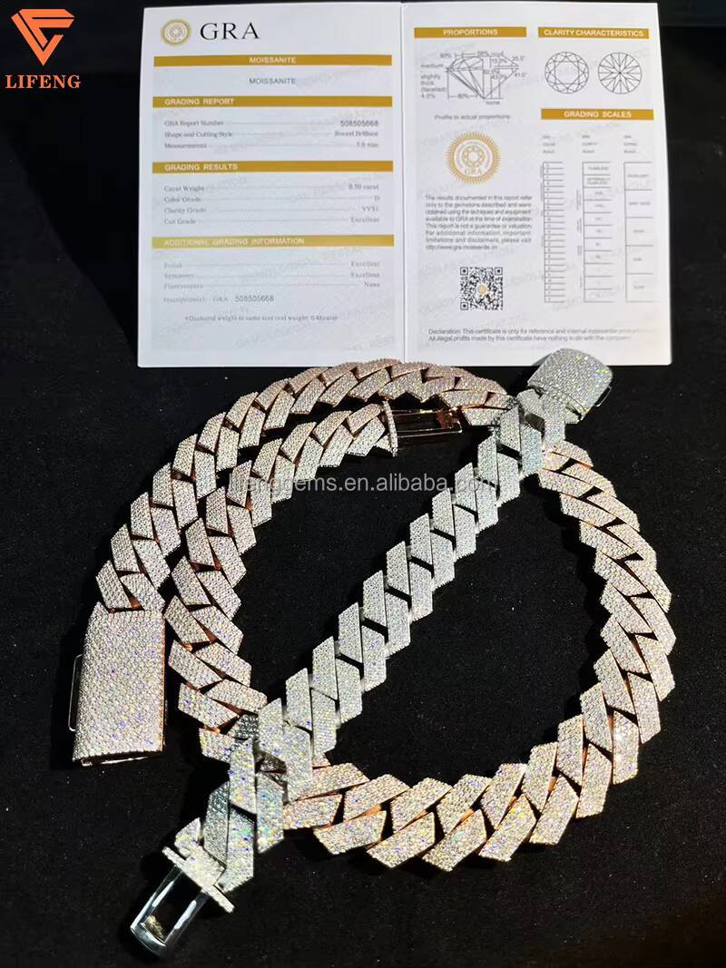 DVVVS Moissanite 20mm Cuban Link Chain 925 Sterling Silver Hip Hop Fine Jewelry Necklace Iced Out Diamond Cuban Necklace for Men