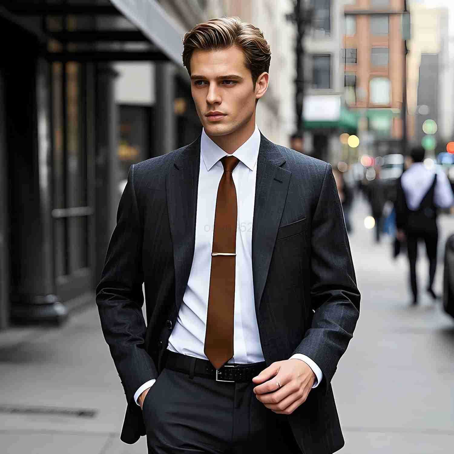 Ties for Men Satin 24 Slim Necktie with Pocket Square Tie Clip Set Solid Color Wedding Party BusinessW250904