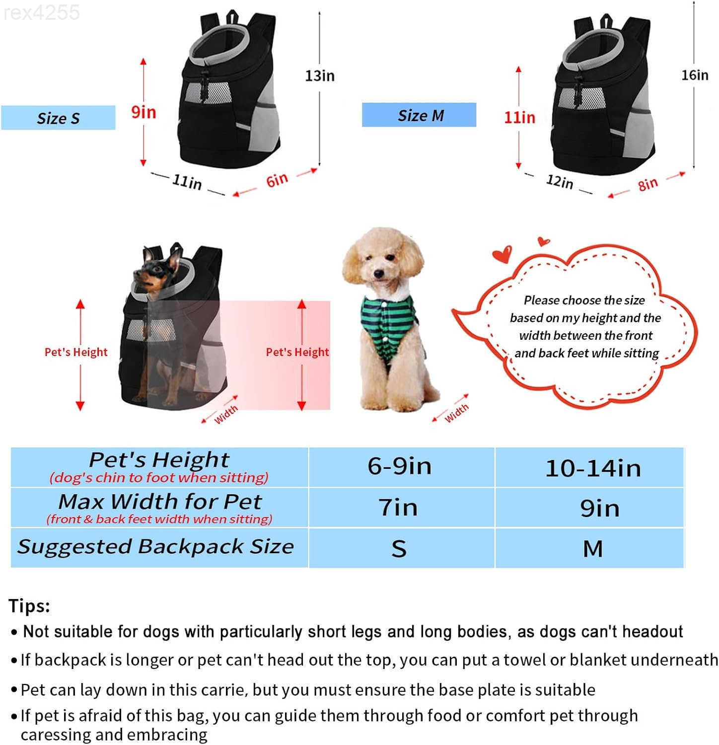 Dog Backpack Carrier Front Chest Carrier for Cat Small Dogs Pet Carrying Bag for Travel Hiking Cycling Outdoor Black S Suggested Pet Height 710 in 26 
