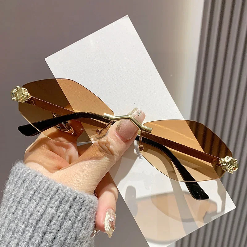 Fashion Sunglasses Women Retro Metal Small Diamond Frame Vintage Rhombus Rimless Shades Men Glasses 250903