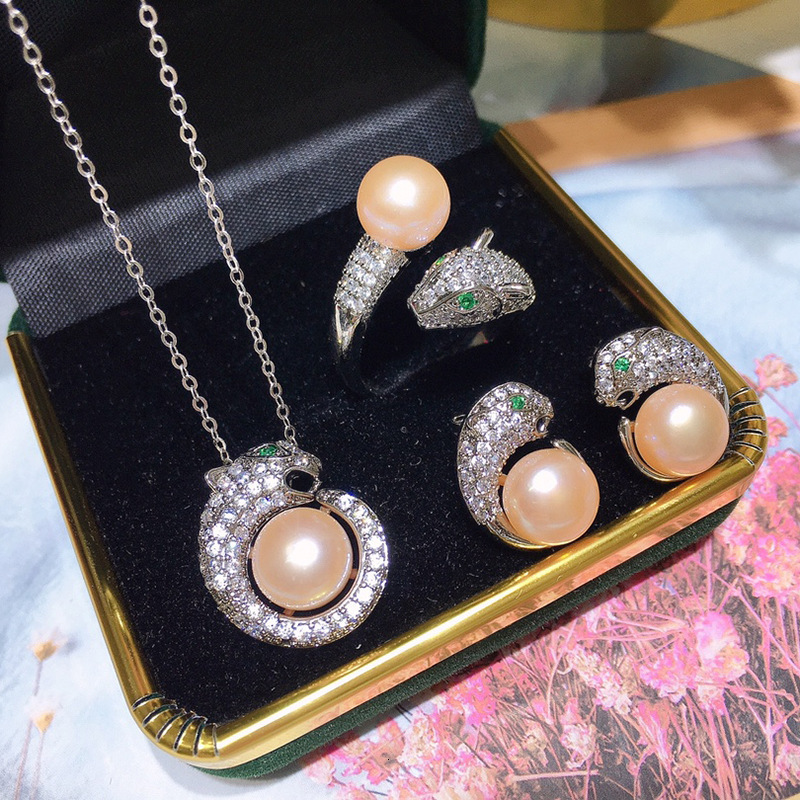 Genuine Freshwater Designer Luxury Free Shipping Pearl Necklace Earrings Ring Three-piece Set For Women Elegant Fashion Set Gift For Girlfriend Or Mom