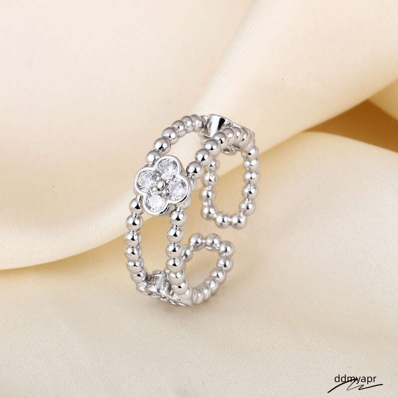 Colleactions Style Dia-Encrusted Kaleidoscope Four-Leaf Clover For Women Fashionable Ddmyday High-End Open Ring Ddmyday
