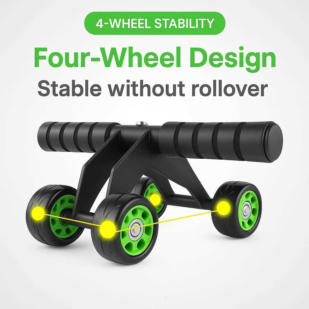 4Wheel Ab Roller with Knee Pad Abdominal Exercise Wheel for Core Strength Training Stable Ab Workout Equipment for Men Women NonSlip Handles Smooth Be