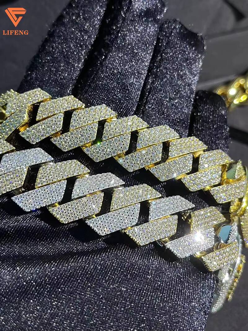 Two Tone Iced Out Moissanite Cuban Link Chain for Men 20mm Custom Name Clasp 925 Sterling Silver Cuban Chain Hip Hop Necklace