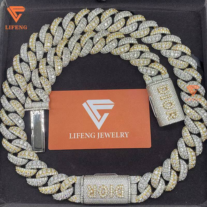 Custom 925 Sterling Silver Mens Hip Hop Cuban Link Chain Iced Out VVS Moissanite Diamond Lock Box Necklace New Design