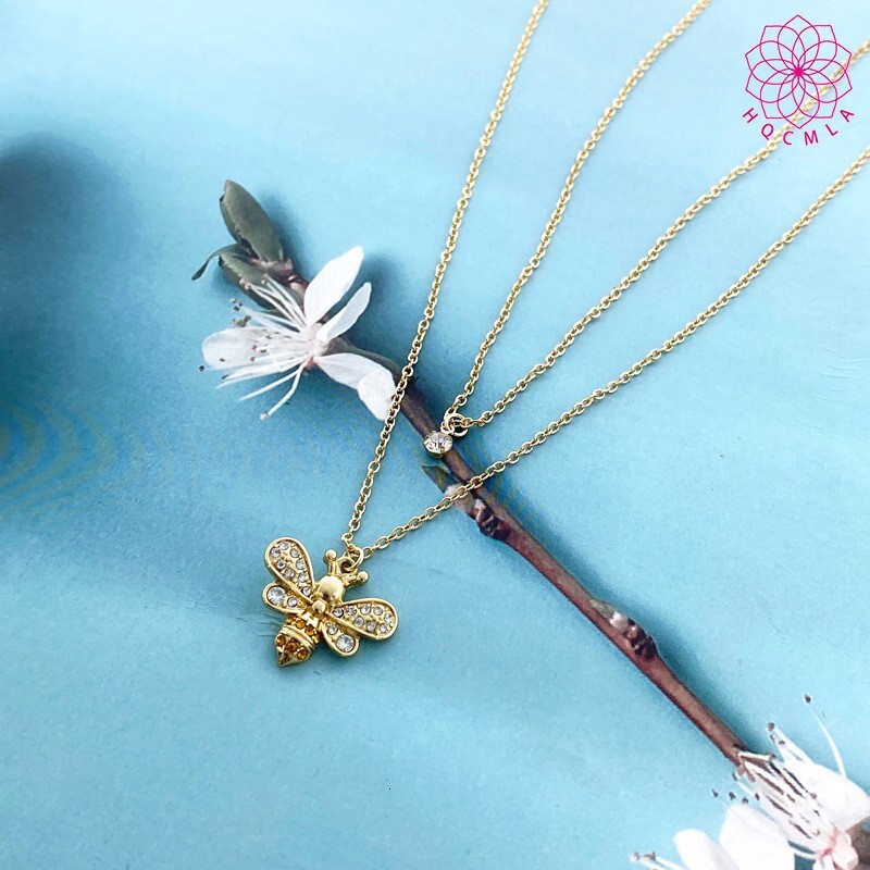 Elegant Jewelry Classic Little Bee Inlaid Dia Pendant Double Layer Clavicle Chain Versatile Women's Necklace Hardware Girl