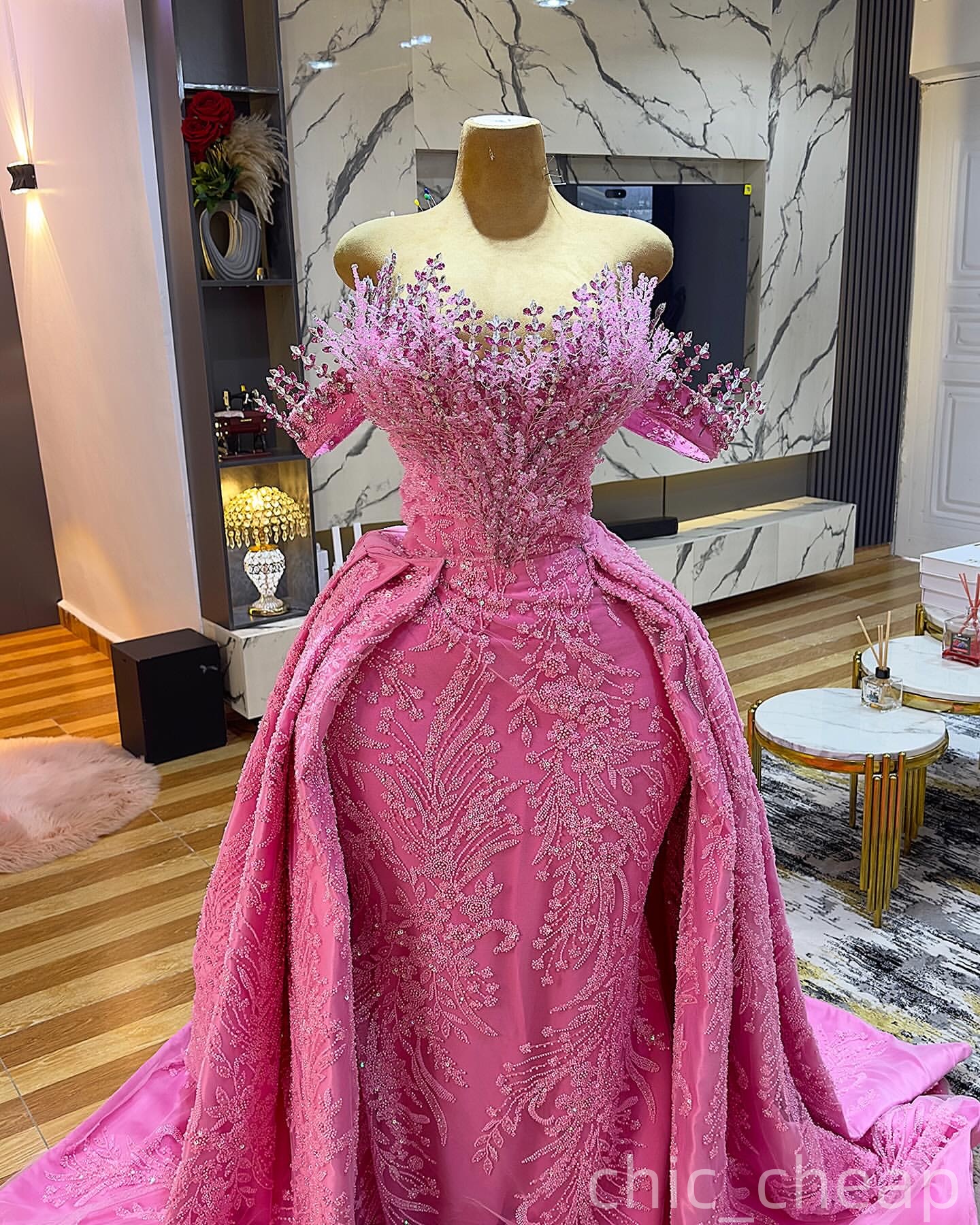 Aso Ebi Mermaid Pink Prom Dresses 2025 Crystals Detachable Train Evening Formal Party Second Birthday Engagement Gowns Plus Size Dress For Special Occ