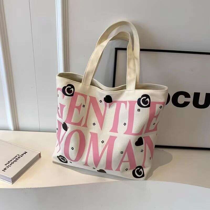 Student Canvas Large Capacity Tote Class Commuter Versatile Printed Mommy Handbag Shoulder Shopping Bag