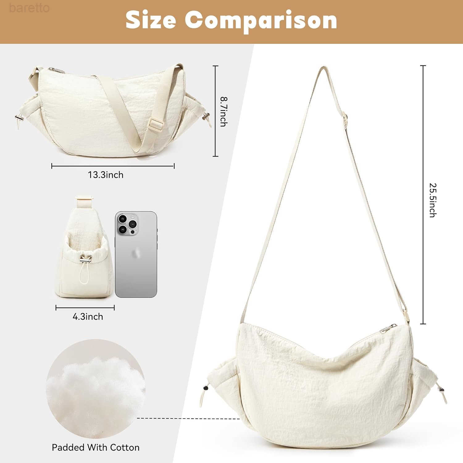 Crossbody Purse Bag for Women Nylon Crescent Bag Men Dumpling Bag Lightweight Travel Sling Bag with Adjustable Strap M250903