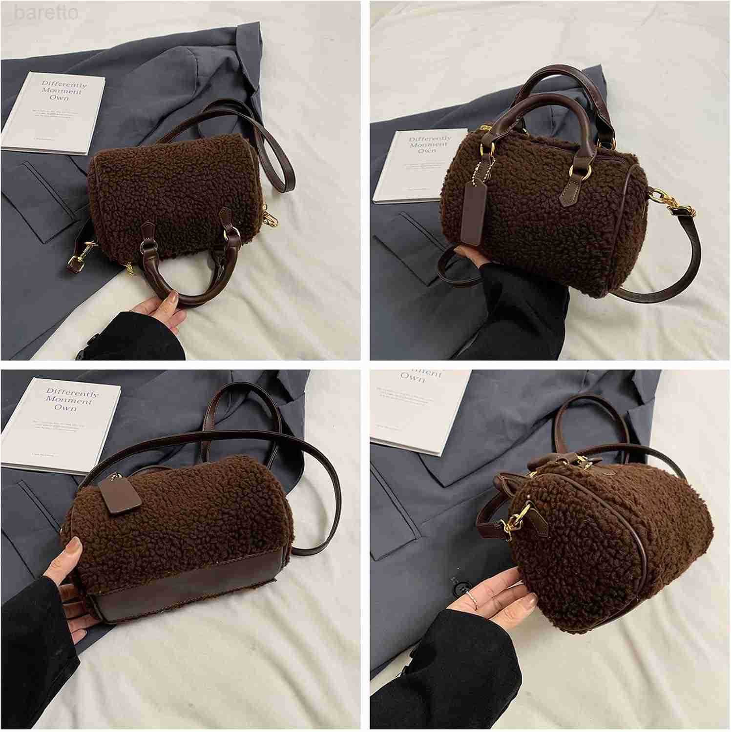 Lamb Wool Handbag for Women Soft Plush Shoulder Bag Fluffy Tote Bag Crossbody Bag Furry Top Handle Bag Boston Bag M250904