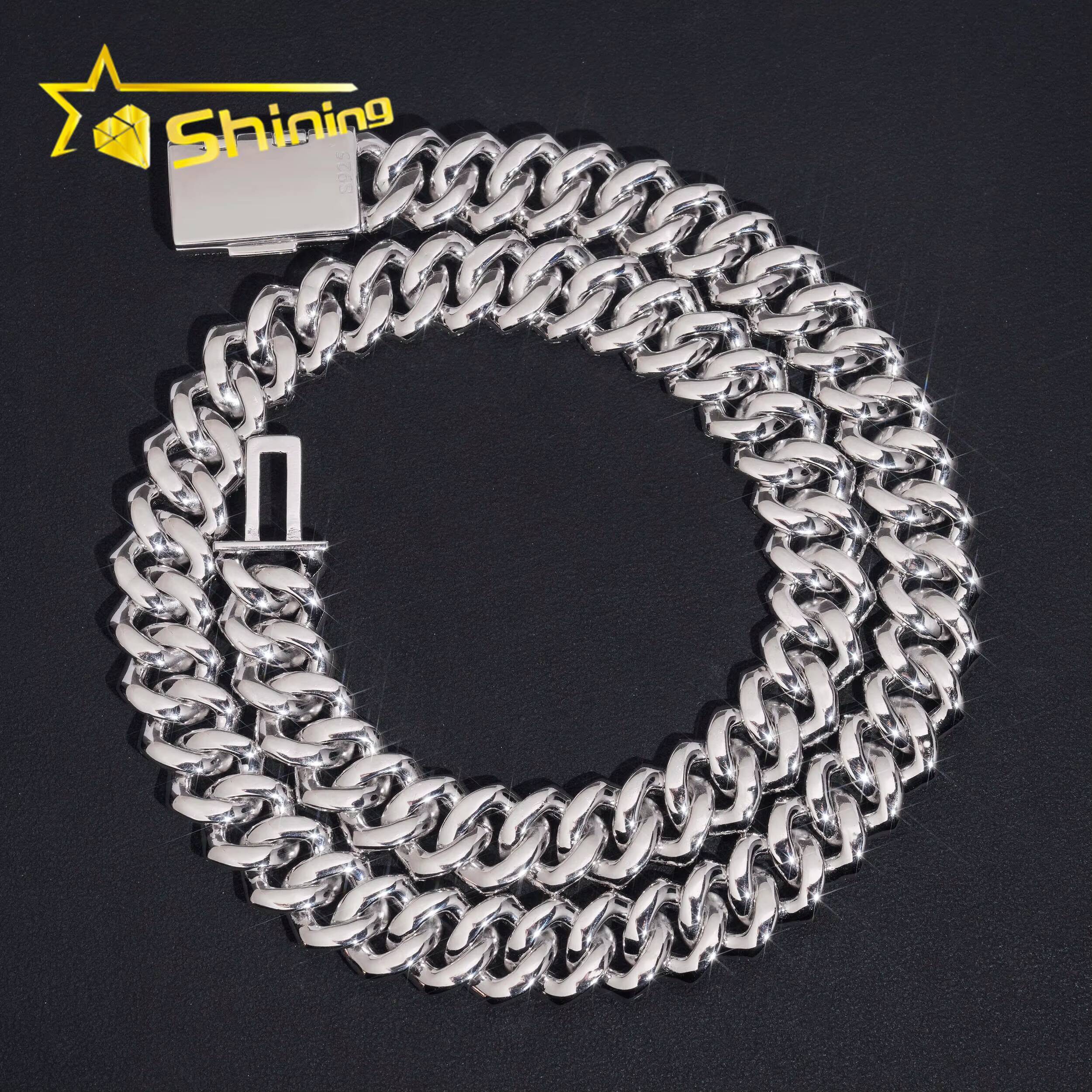 USA Warehouse New Stocks Ready to Ship 15mm 925 Solid Silver Hip Hop Jewelry Iced Out VVS Diamond Cuban Link Chain Moissanite