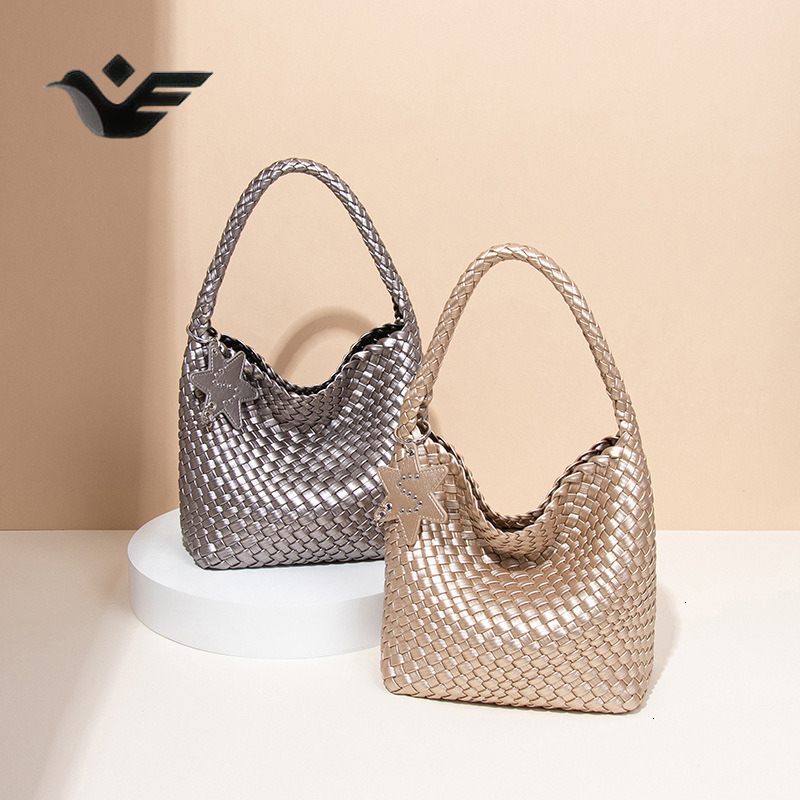 Feiyan Free Shipping New Designer Bag Luxury Shopping Bag Champagne Gold Woven Bag Tote Bag Star Pendant Large Capacity High-end Fashion Shoulder Bag