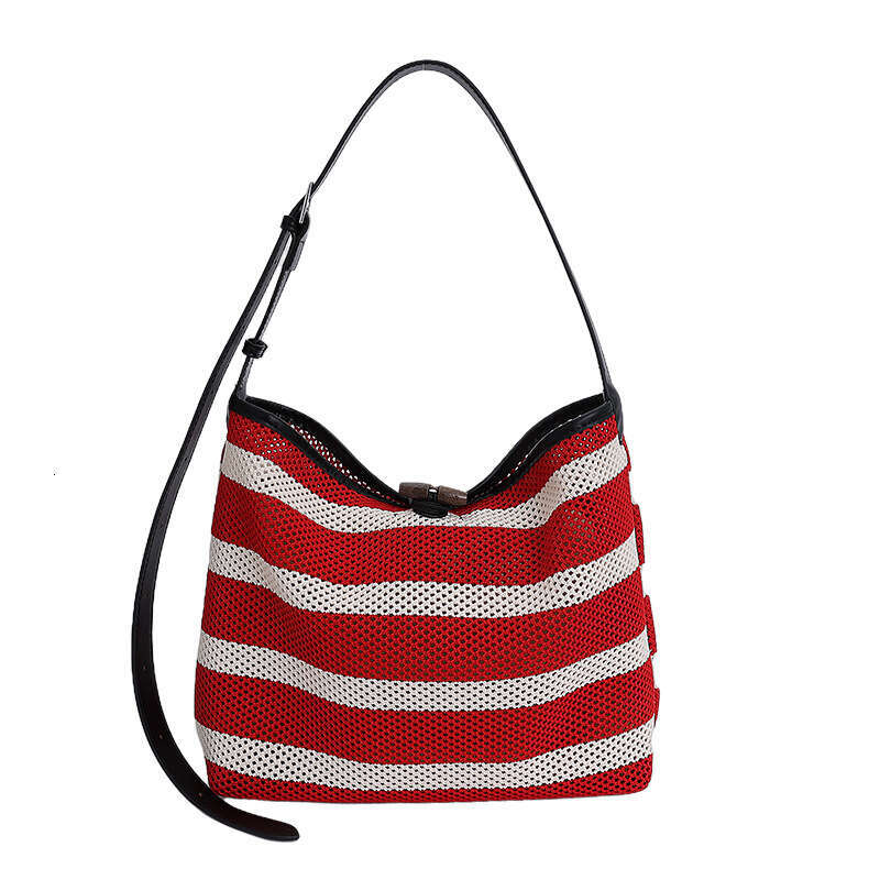 DHEssentials 2025 Korean Trendy Tote, Woven Striped Bucket Bag, Crossbody Shoulder Purse