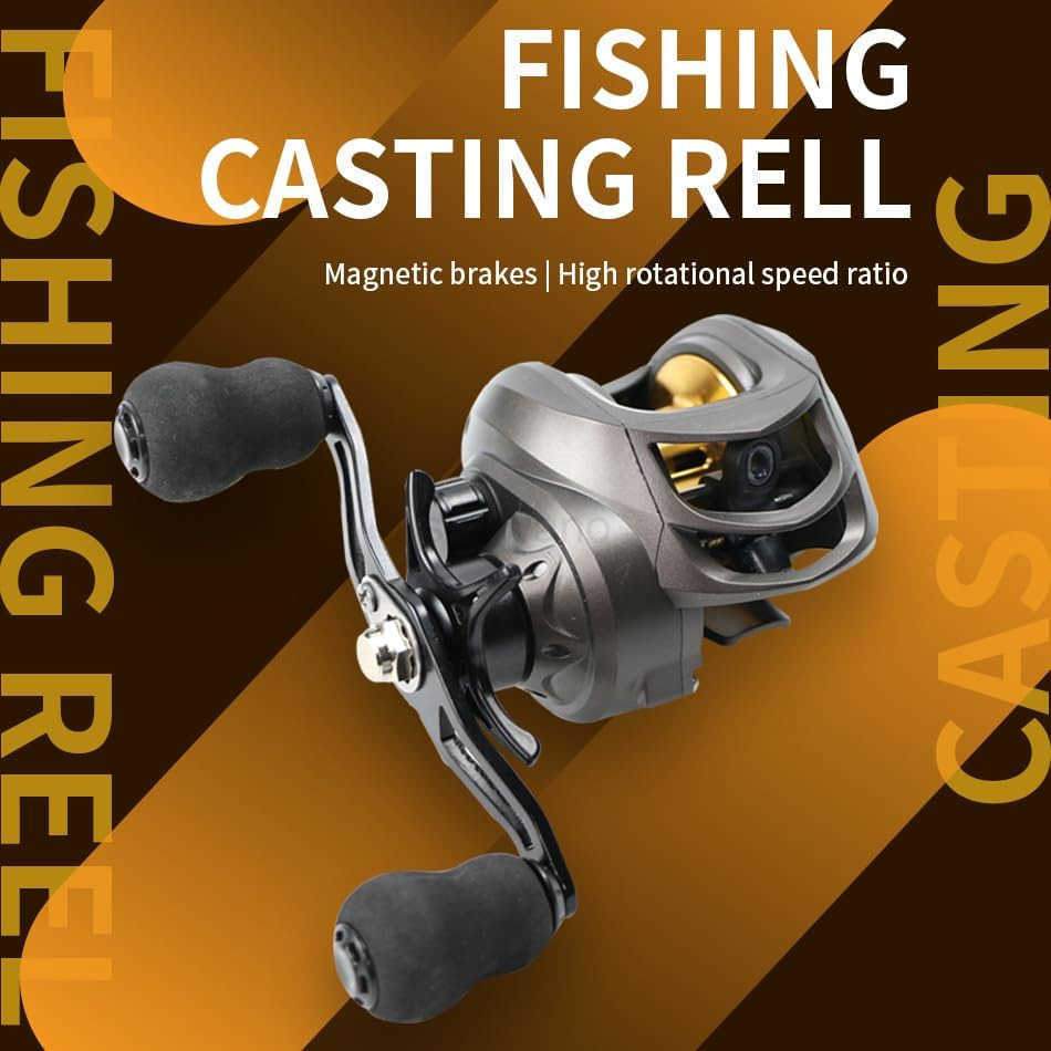 Baitcasting Fishing Reel Lightweight Aluminum Spool Fishing Reel 176Lbs Drag Magnetic Braking System 721 HighSpeed Gear Ratio Saltwater Freshwat W2509