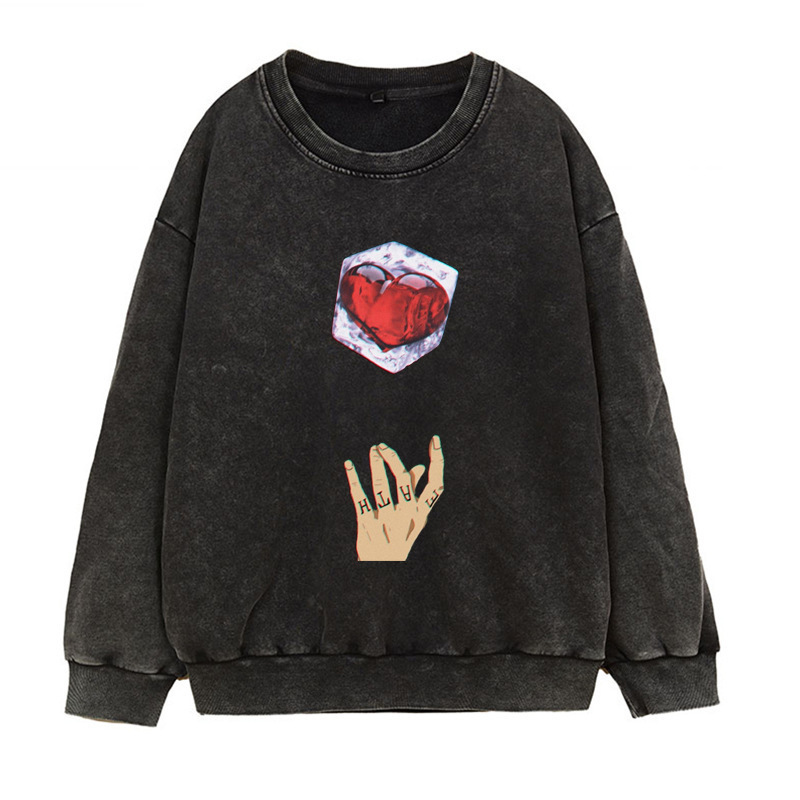 Water-Washed Vintage-Faded Hoodie Japanese Manga Trafalgar Law ROOM Anime Print Crewneck Fall/Winter Heavyweight - CJ7717