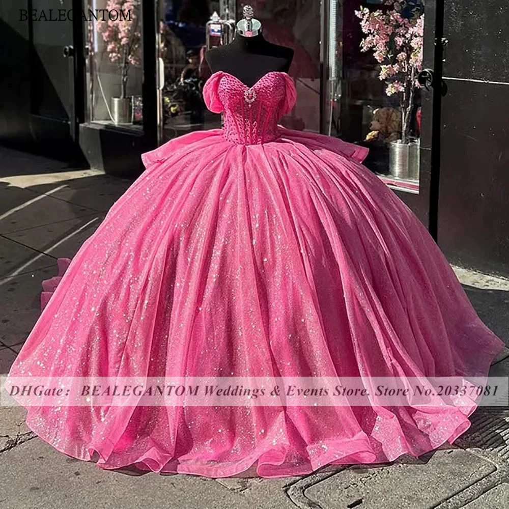 Pink Pink Sweetheart Quinceanera Dresses Lace Up Corset Ball Gown 15 16 Birthday Lace Customized Tiered Prom Party Sweet 16 Vestidos De 15 Anos BQ7