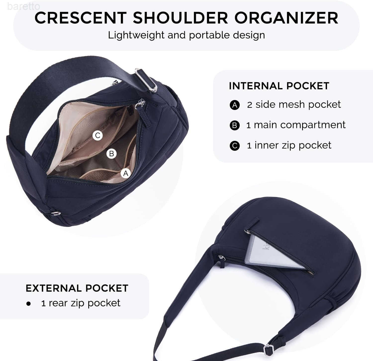 Nylon Shoulder Bag For WomenSmall Quilted Crescent BagTriple Zip Pocket Small Puffer Bag For TravelFitness M250903