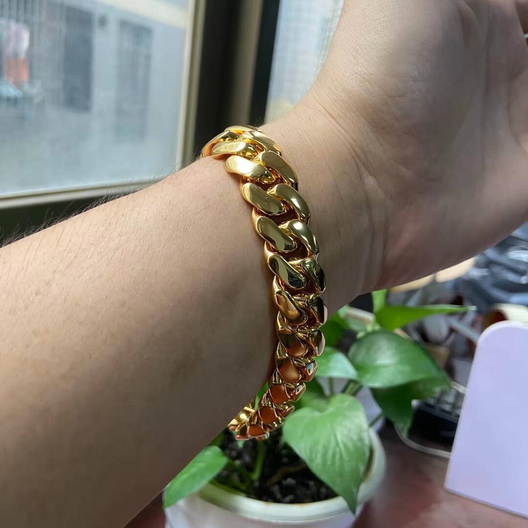 14K18K Gold Plated Cuban Link Chain Monaco Solid Brass Hip Hop Jewelry Iced Diamond Clasp Flat Miami Cuban Link for Men Women