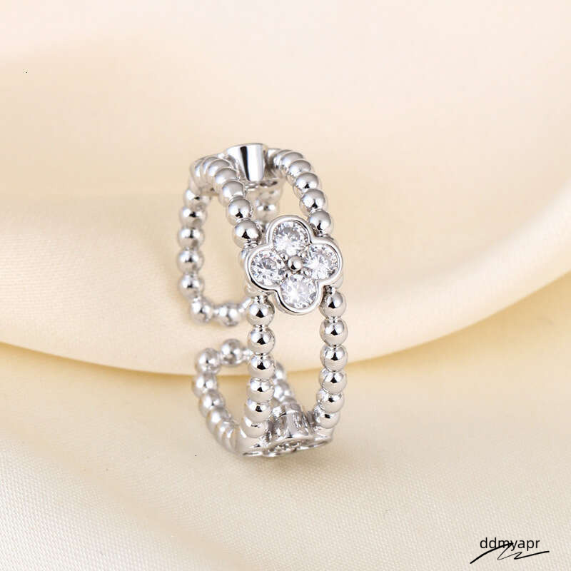 Colleactions Style Dia-Encrusted Kaleidoscope Four-Leaf Clover For Women Fashionable Ddmyday High-End Open Ring Ddmyday