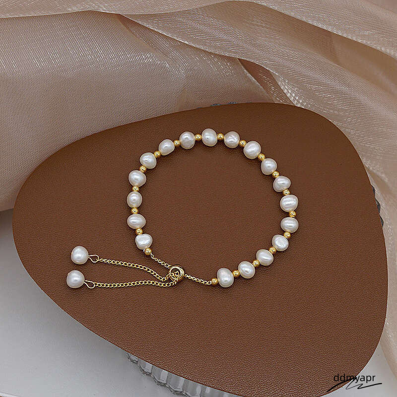 Dhcollections Natural Freshwater Jade For Ddmyday Women Fashion Simple Elegant Pull-String Pink Pearl Bracelet Jewelry Ddmyday