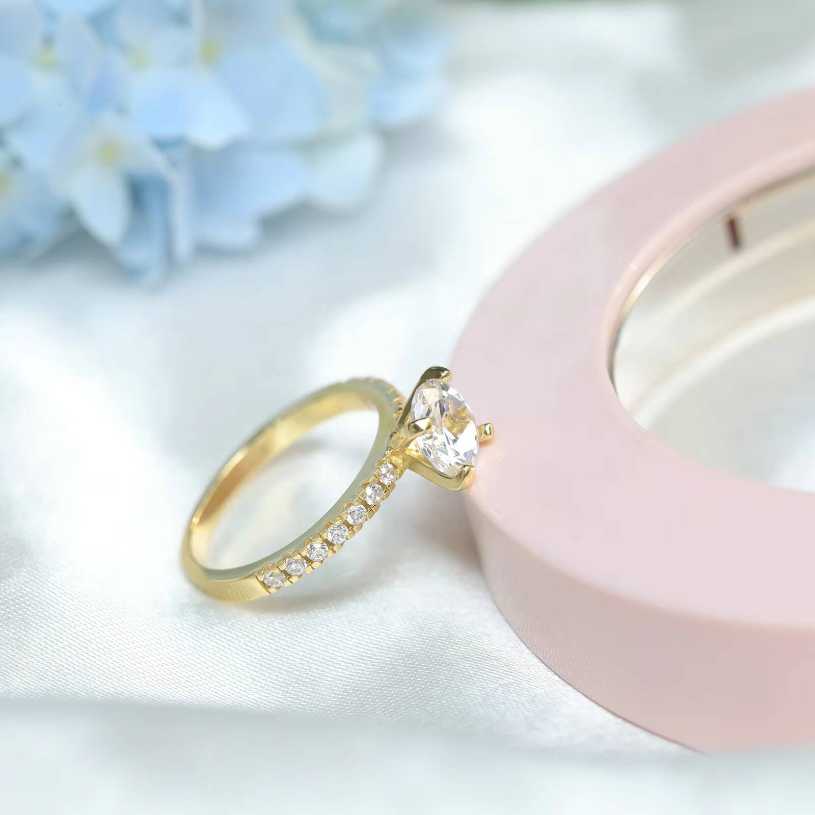 OAHLAN 14K Gold Plated 125CT 925 Sterling Silver Bridal Ring Sets Women Round Moissanite Promise Rings Engagement Wedding Bands