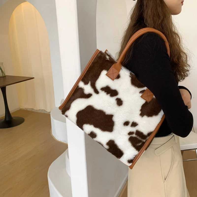 Winter Faux Fur Leopard Print Designer Shopper Totes Fashion Soft Plush Women Shoulder Bags Large Capacity Handbags and Purse Z250903
