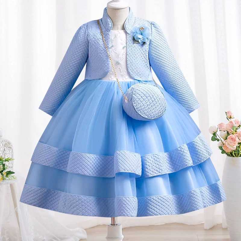 New Autumn/Winter Long Sleeve Party Dress Elegant Girl Embroidery Christmas Performance Dress Gift Bag for Children Aged 3-11 Z250904