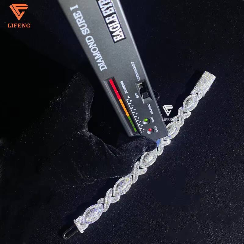 Hip Hop Fine Chain Link Bracelets 925 Silver Custom Eyes Design Infinity Bracelet Baguette Moissanite Diamond Charm Bracelet