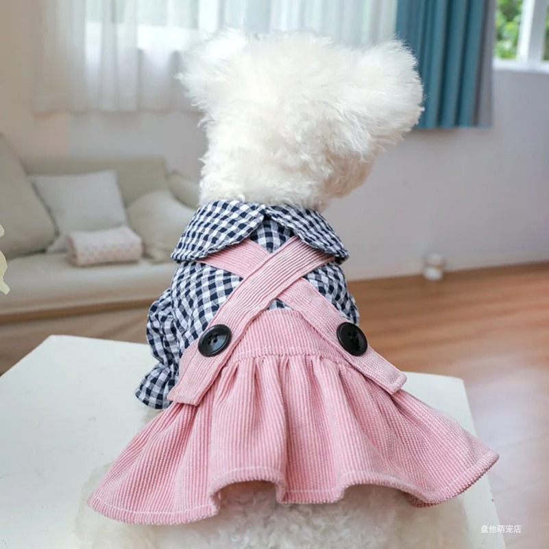 Dog Clothes Black Button Plaid Dress For Small Medium Dogs Cat Spring Summer Pet Clothing Dog Costume Supplies Skirt