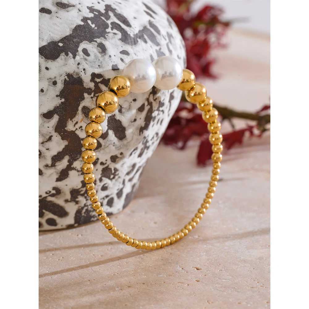 60mm Popar Round Bead Pearl Chain Open Bracelet Bangle Tarnish Resistant Metal Stainless Steel Summer Attractive Jewelry Y250904
