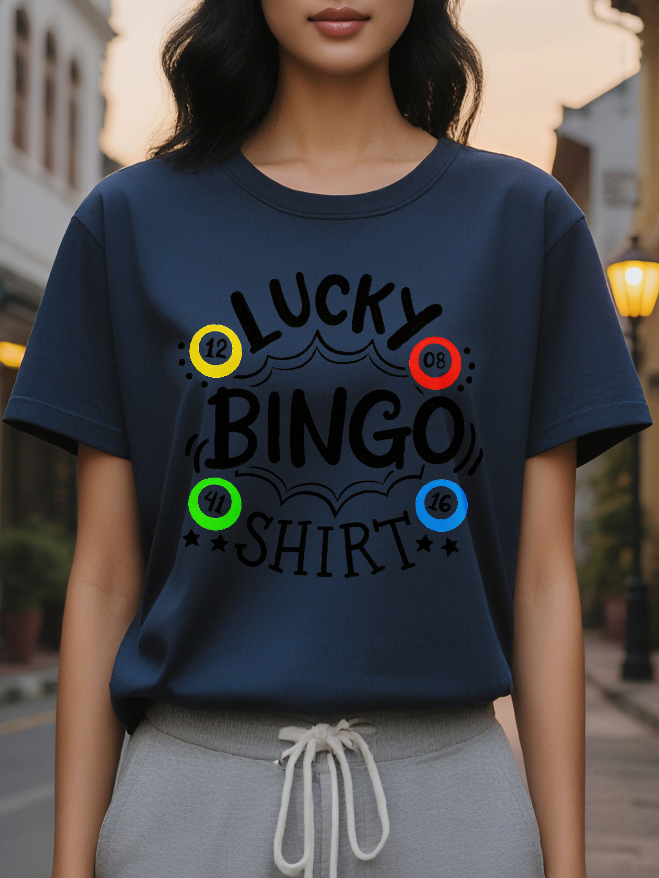 100% Women's Lucky Hundred Figures Printed T-shirt Cotton Elastane Knitted Cloth Summer and Spring Casual