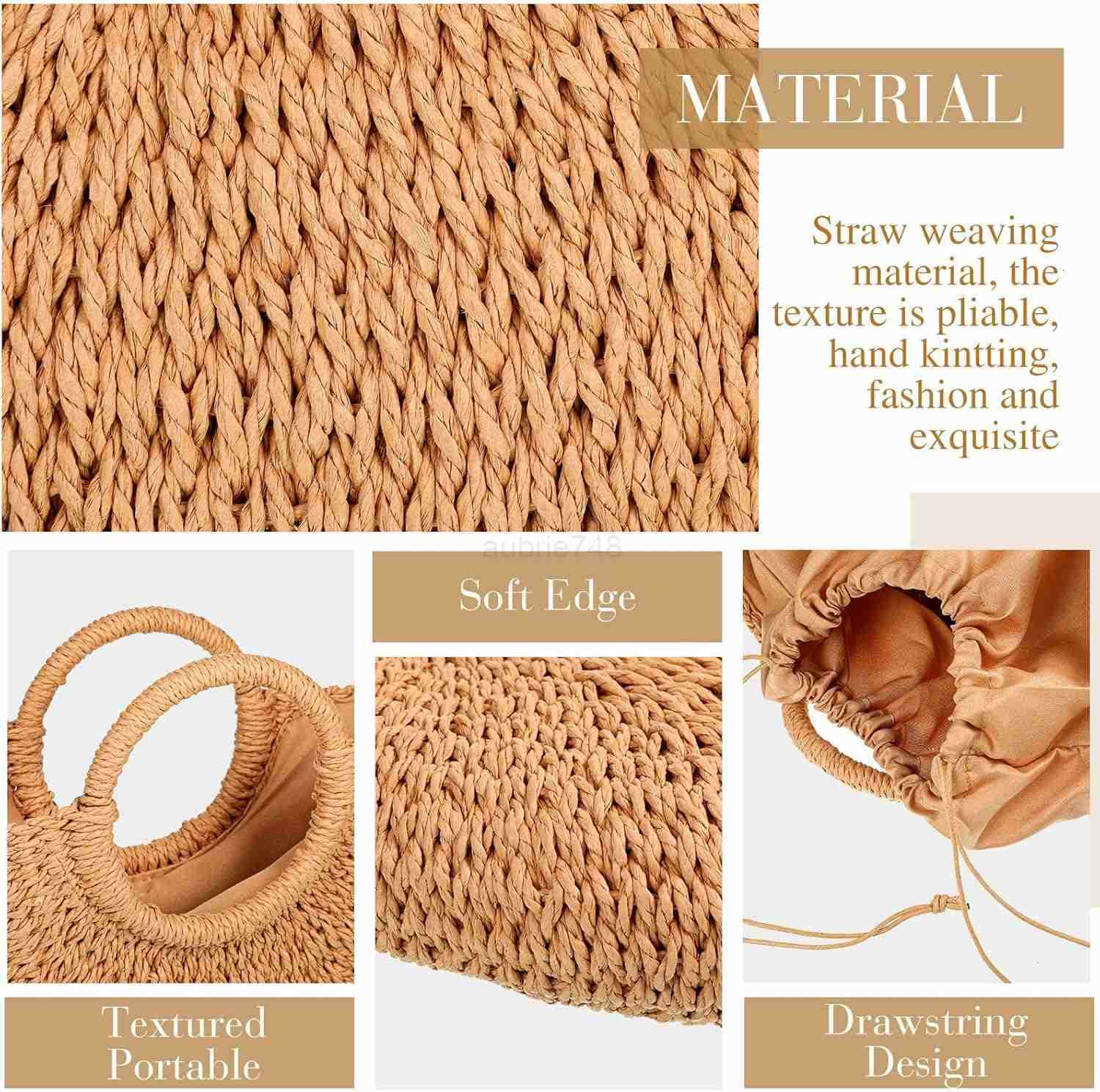 Frienda Straw Tote Bag Summer Beach Bag Handmade Straw Rattan Woven Handbag for Women Travel M250904