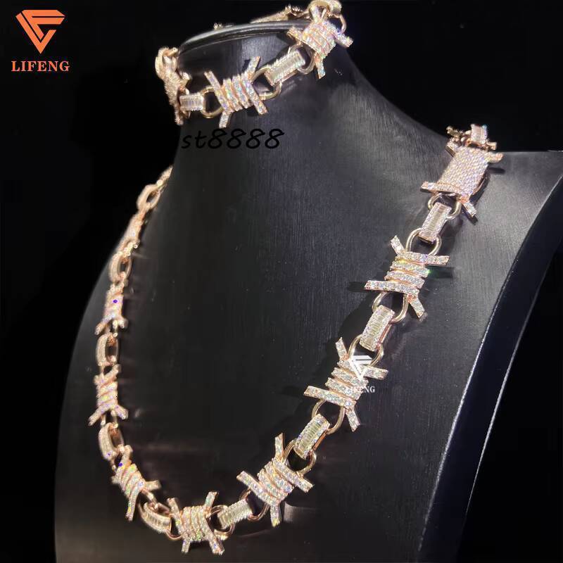 Lifeng Jewelry Custom Cluster Chain Rose Gold Moissanite Necklace with 925 Silver Iced VVS Diamond Hip Hop Cuban Style