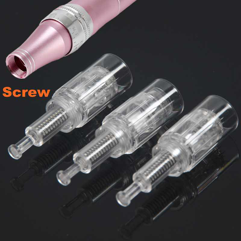100Pcs Screw Slot Needle Dermapen Cartridges Electric Microneedles Mesotherapy MTS Tips 9/12/24/36/42 Pin Nano Derma Replacement Needles