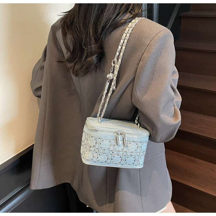 Denim Rhinestone Bag New Denim Blue Rhinestone Handbag Fashionable Women s Shoulder Bag Autumn New Designer Bag Women s Crossbody Bag
