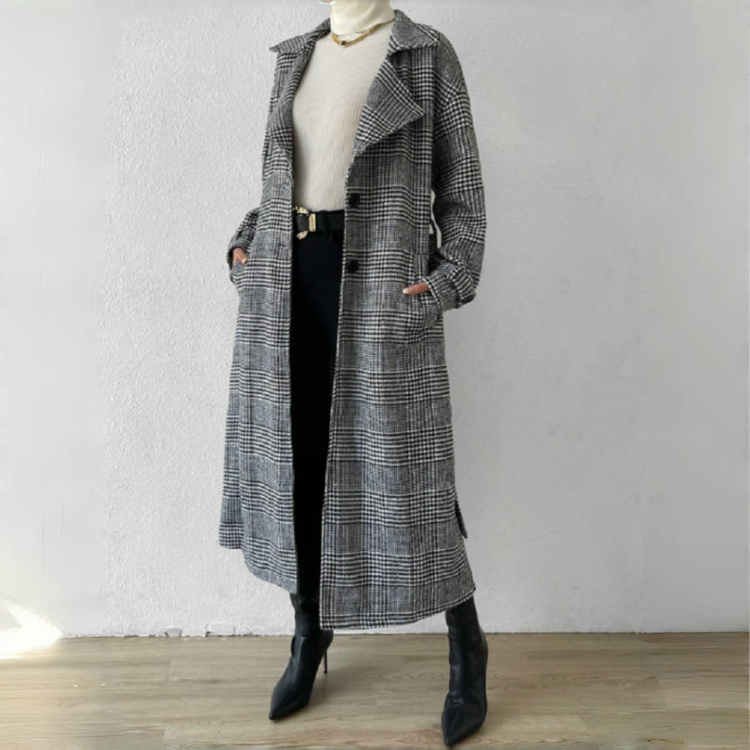 Warm Long Coat Single Breasted With Belt Autumn Winter Thick Overcoat Stripe Office Ladies Work Customized Women Coat