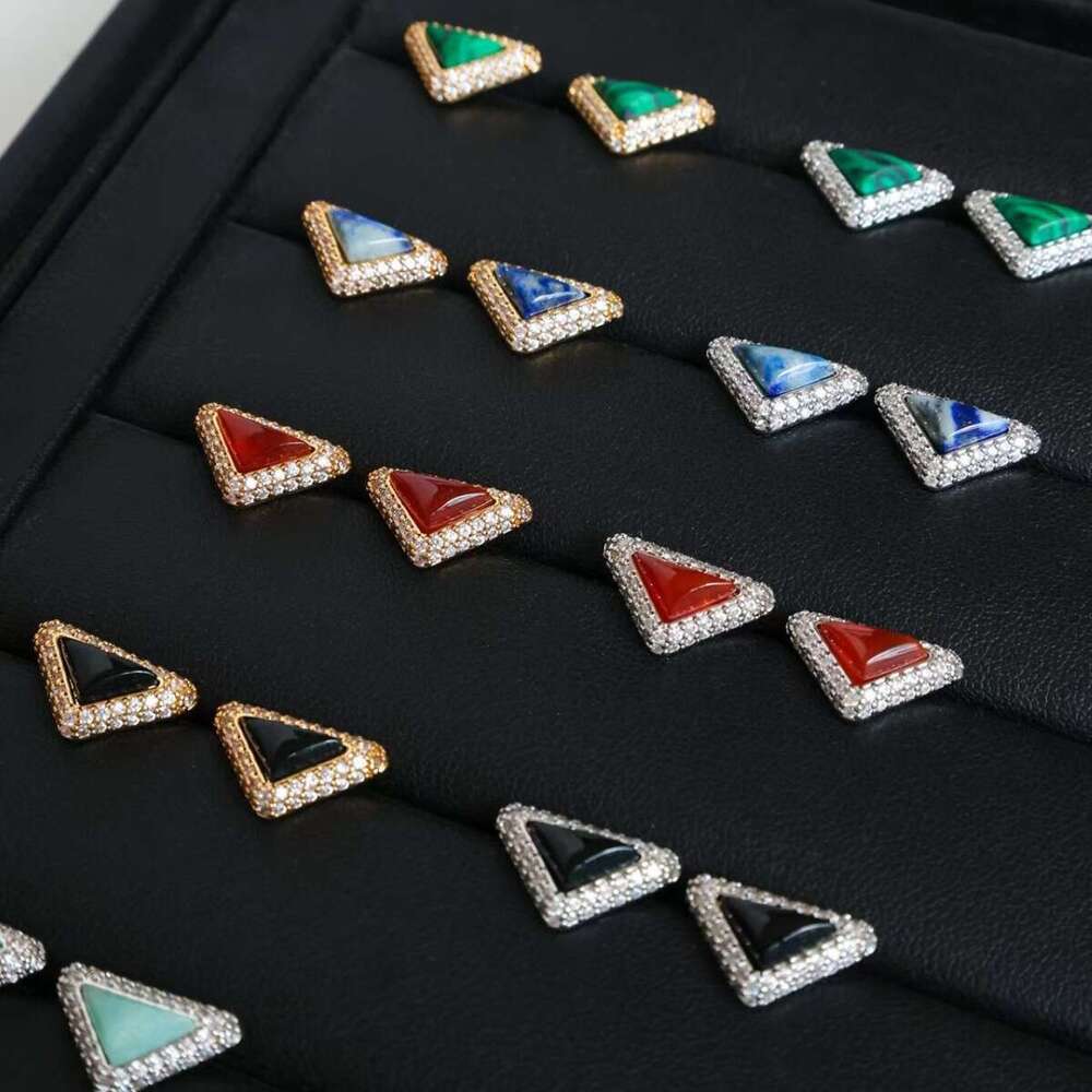 DH collections Festival Gift Colorful Series Natural Stone Triangle Light Niche Design High-end White Mother-of-Pearl Earrings for Women