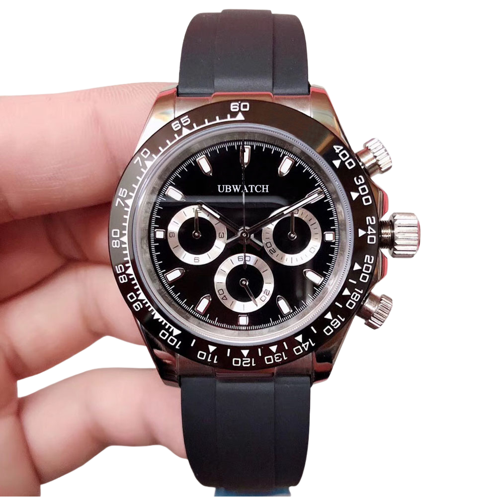 ST9 NEW 40MM Automatic NO CHRONOGRAPG Wristwatches Sapphire Glass Soft Durable Rubber Strap Sport Mens Watches